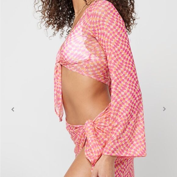 L*Space Pink/Orange Bandera Tie Crop Top Swimsuit Coverup. Size Small. New! NWT - Picture 3 of 9